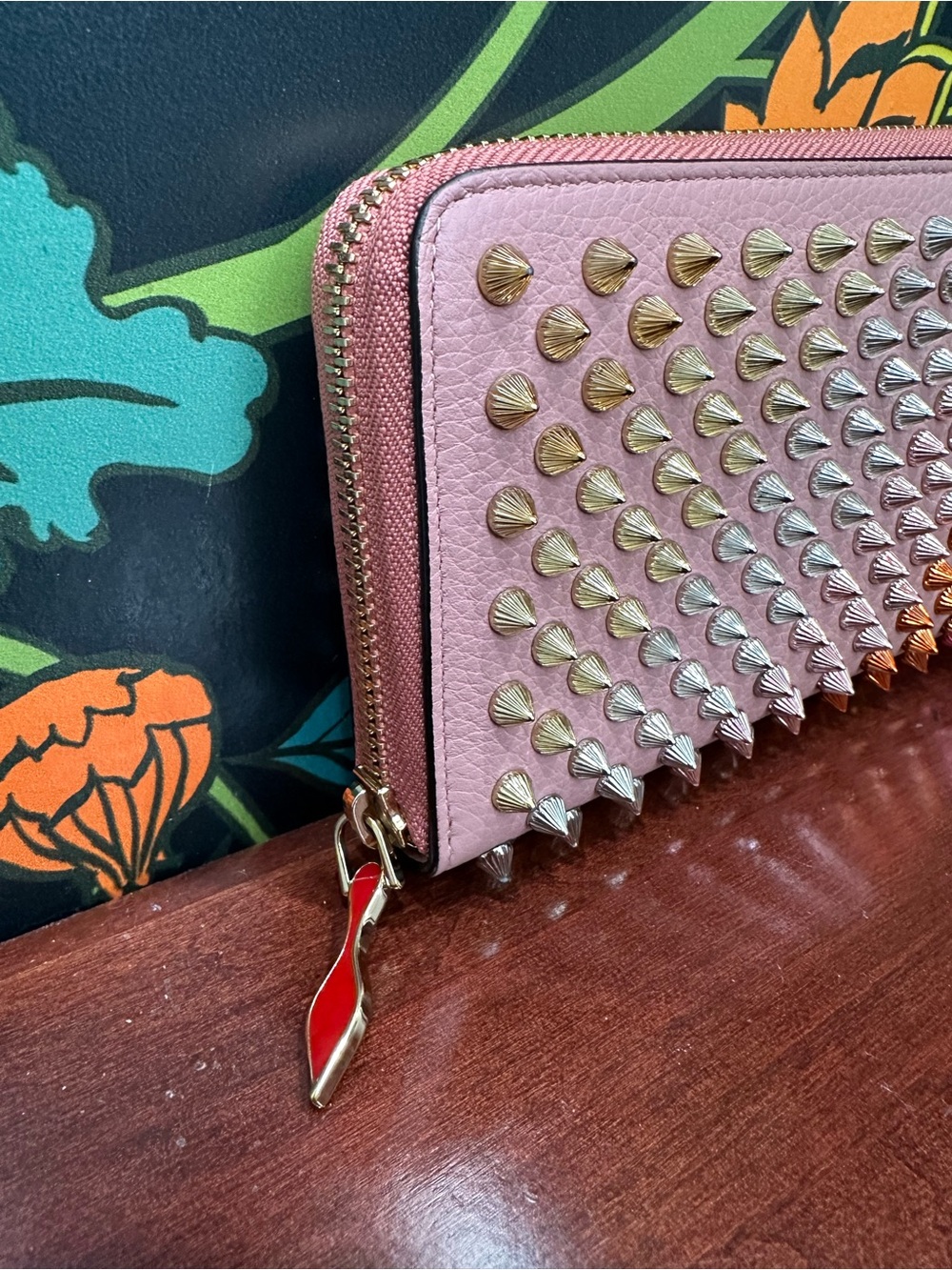 Christian Louboutin Panettone Wallet Voile Pink Ombré Multimetal Spikes like new - Picture 4 of 16